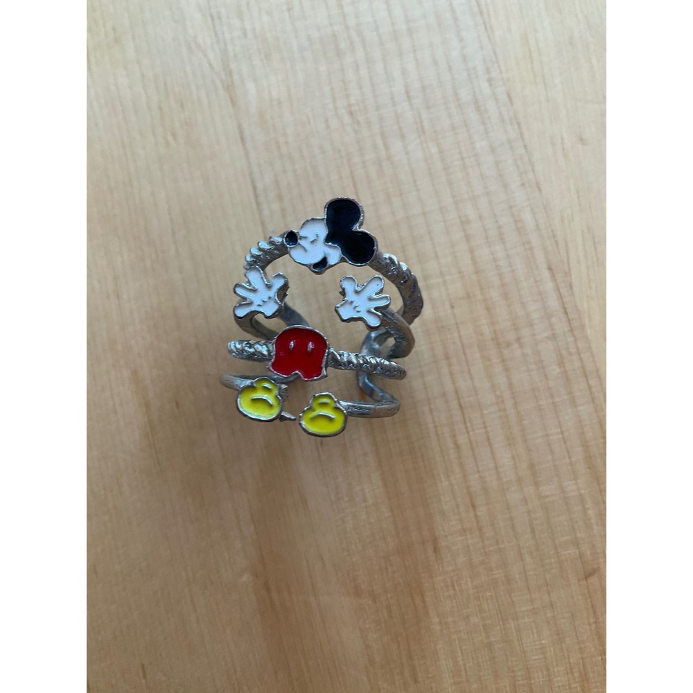 Disney Mickey Mouse Deconstructed Enamel Multi Band Statement Ring Silver Tone
